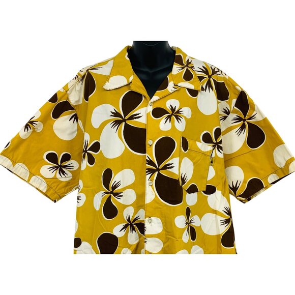 MCD Men Yellow Brown Hawaiian Aloha Shirt XL Extra Large Floral Short Sleeve - Picture 3 of 13